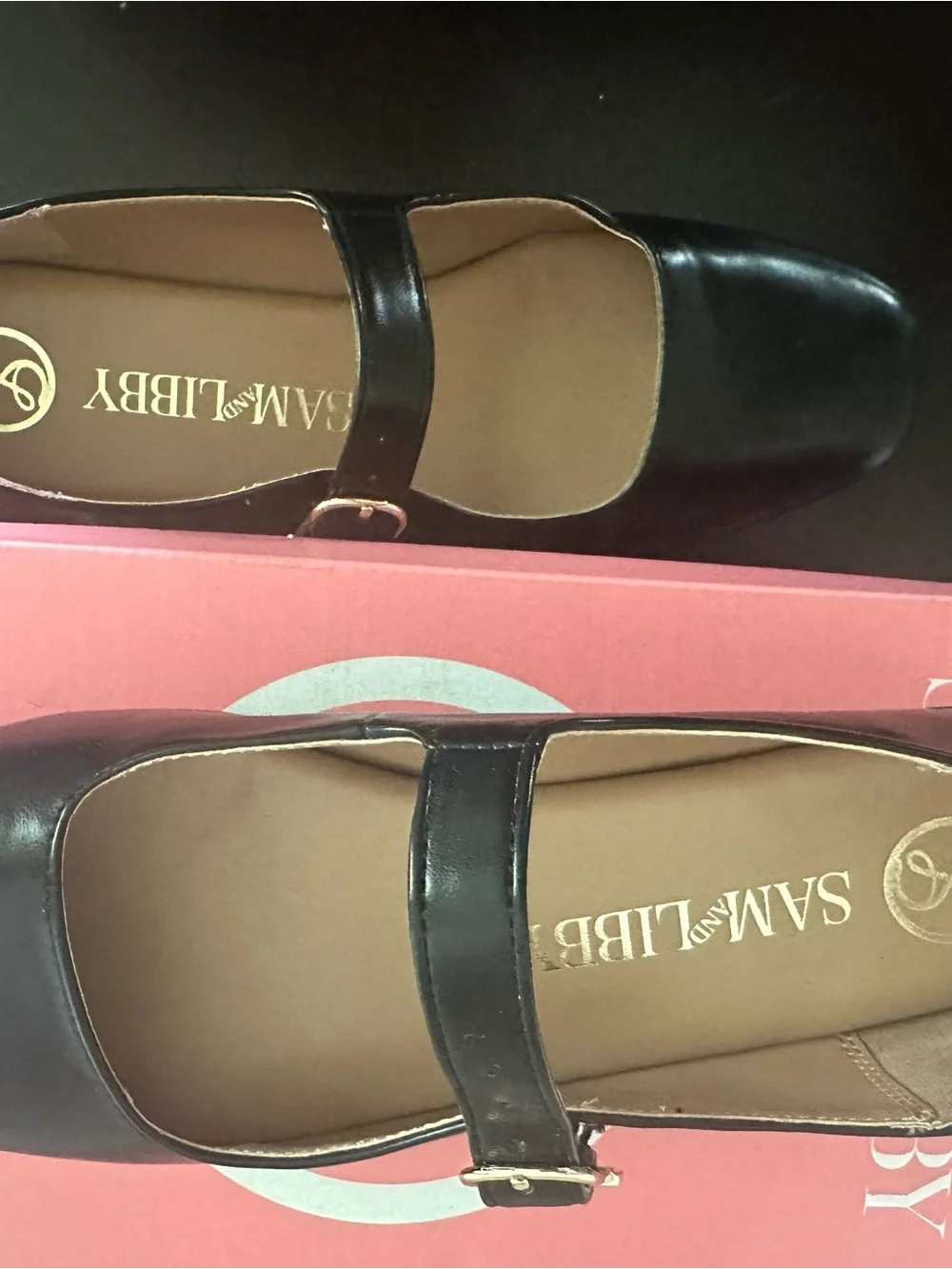 Sam & Libby Black Mary Jane Flats with Gold Buckle